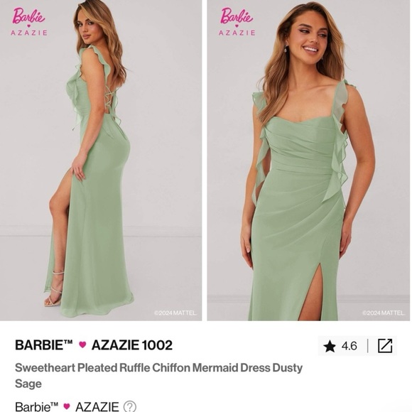 Azazie Dusty Sage Backless Ruffle Chiffon Dress - Picture 3 of 4